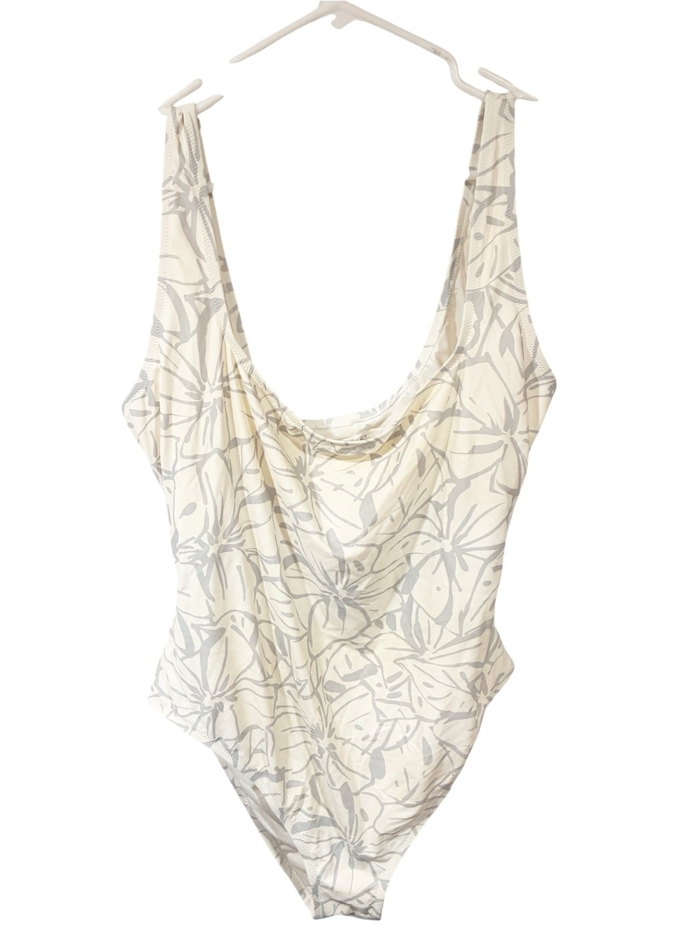 Madewell Square-Neck Open Back Tank One-Piece Swimsuit Grey Floral Size XXL